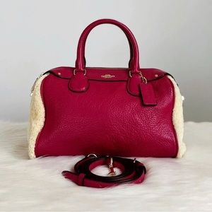 Coach Bennett Mini Shearling Satchel Bag Cranberry